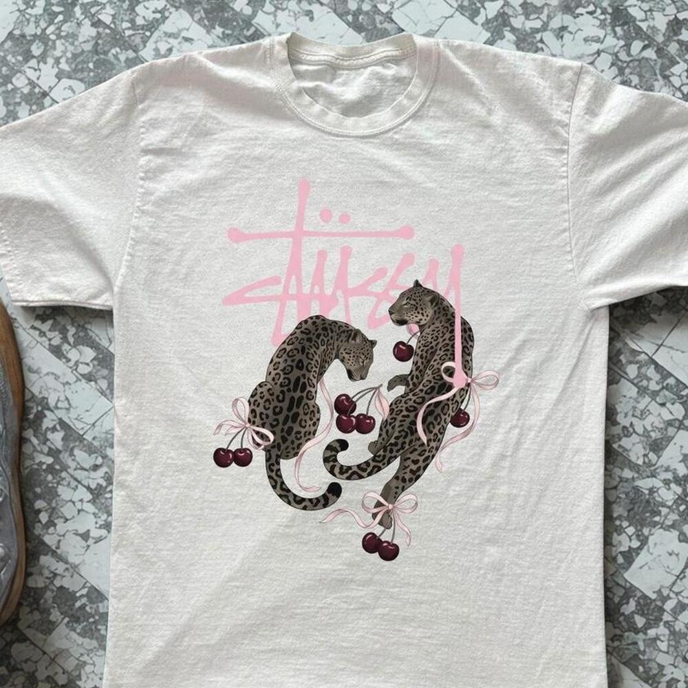 Stussy White Leopard Cherry Tee
